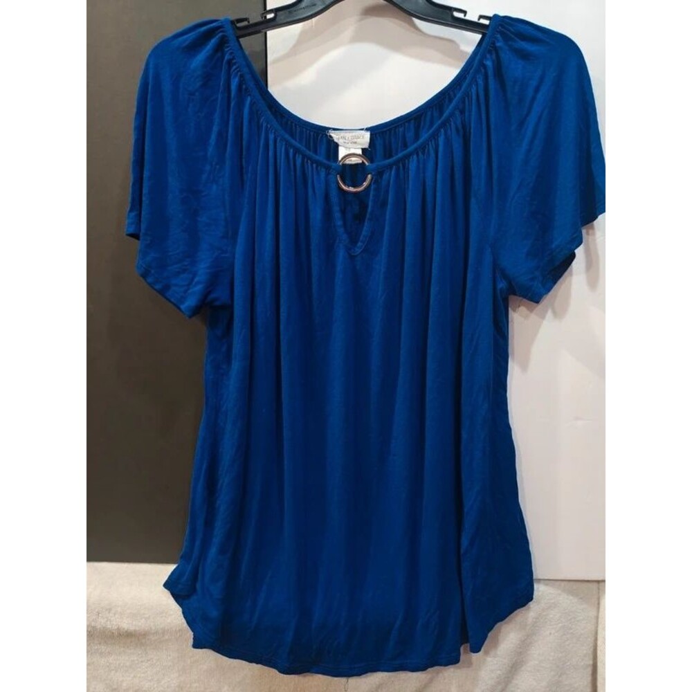 Élan + Grace Royal Blue Keyhole Neck Short Sleeve Top – Size 2X